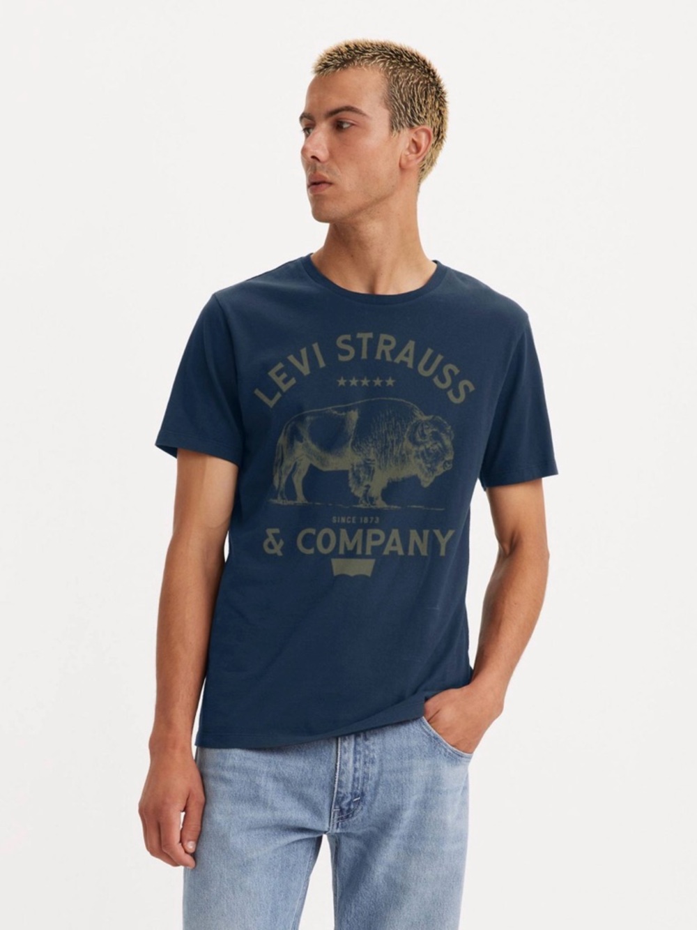 Levi's Navy Crewneck Graphic Tee with Olive Print